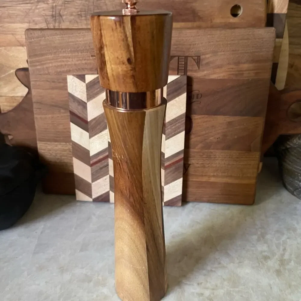 Wood Salt or Pepper Grinder with Copper Detail